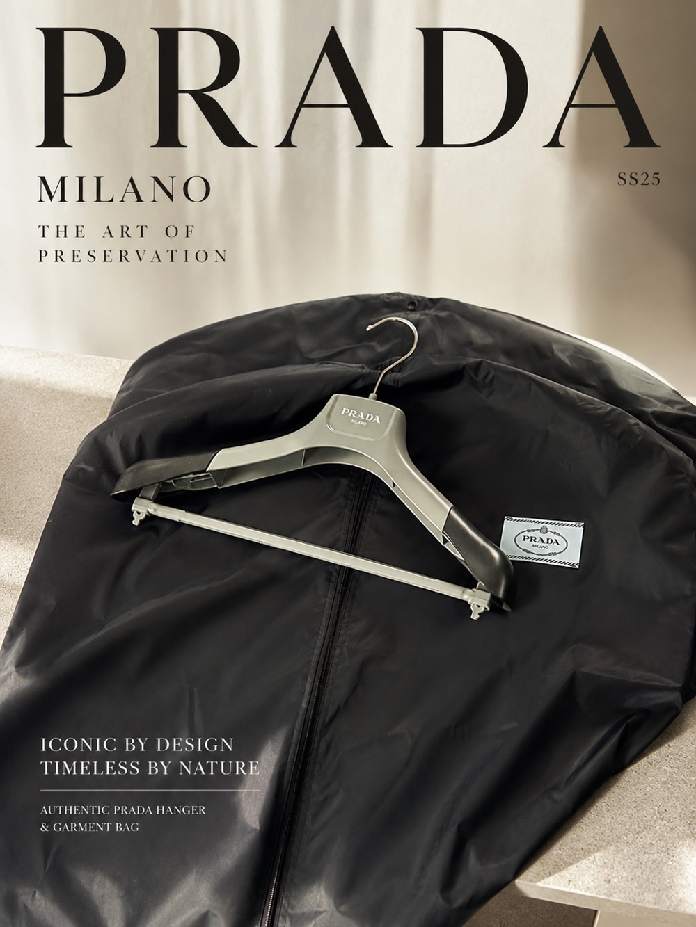 Authentic Prada Hanger + Garment Dust Bag Set